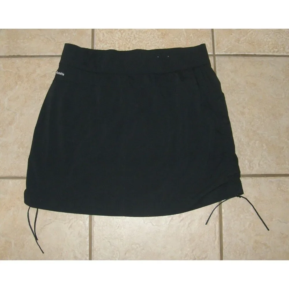 Solid Black Sz Large Athletic Omni-Shield Pull On Stretchy Ruched Skort COLUMBIA